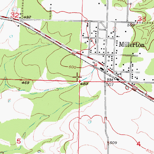 Topographic Map of Town of Millerton, OK