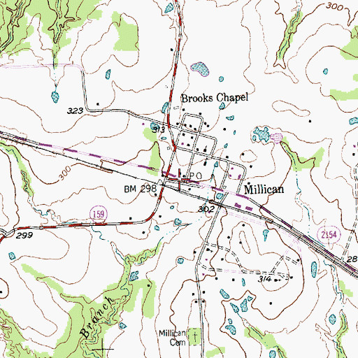 Topographic Map of Town of Millican, TX