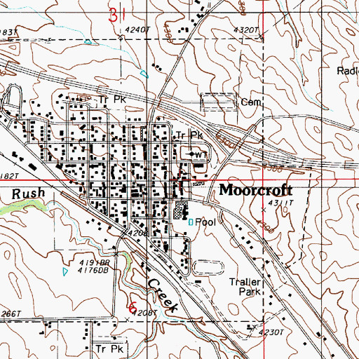 Topographic Map of Town of Moorcroft, WY