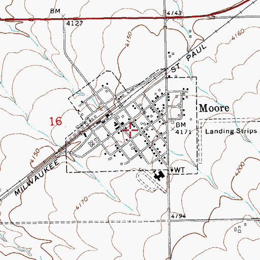 Topographic Map of Town of Moore, MT