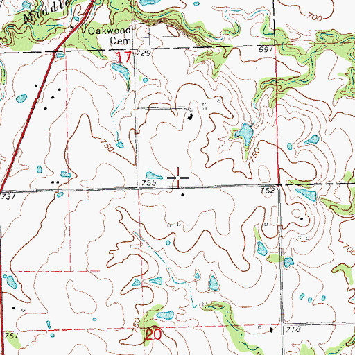 Topographic Map of Town of Mounds, OK