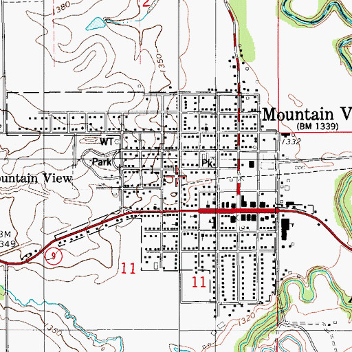 Topographic Map of Town of Mountain View, OK