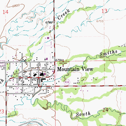 Topographic Map of Town of Mountain View, WY