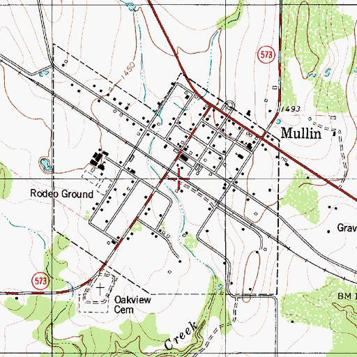 Topographic Map of Town of Mullin, TX