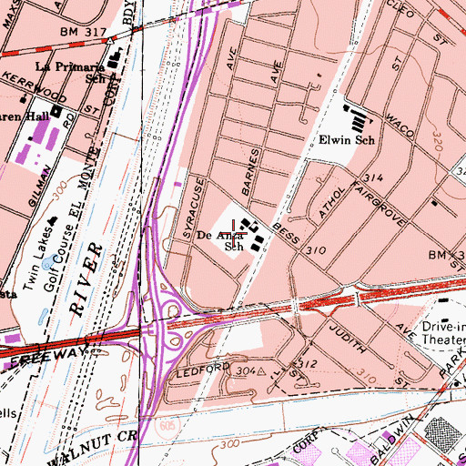 Topographic Map of DeAnza Elementary School, CA