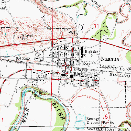 Topographic Map of Town of Nashua, MT