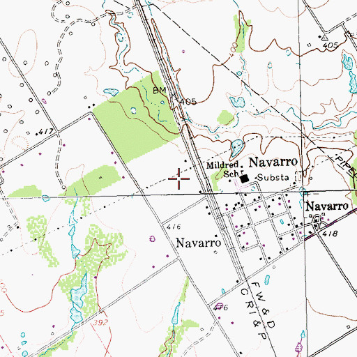 Topographic Map of Town of Navarro, TX