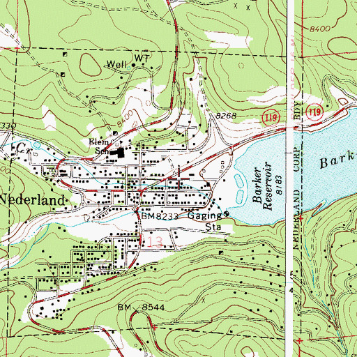 Topographic Map of Town of Nederland, CO