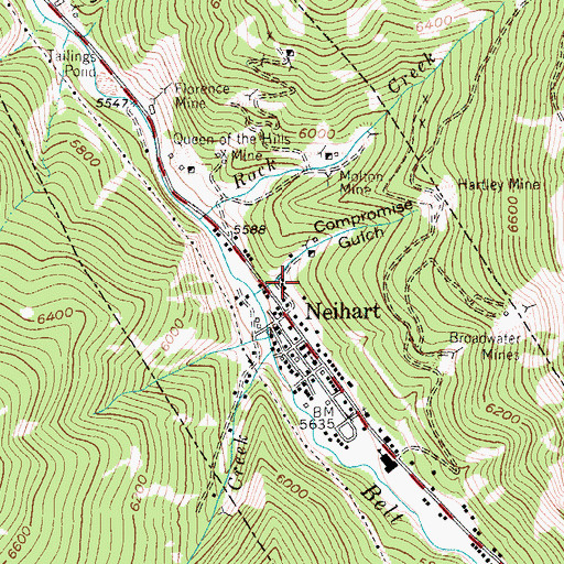Topographic Map of Town of Neihart, MT