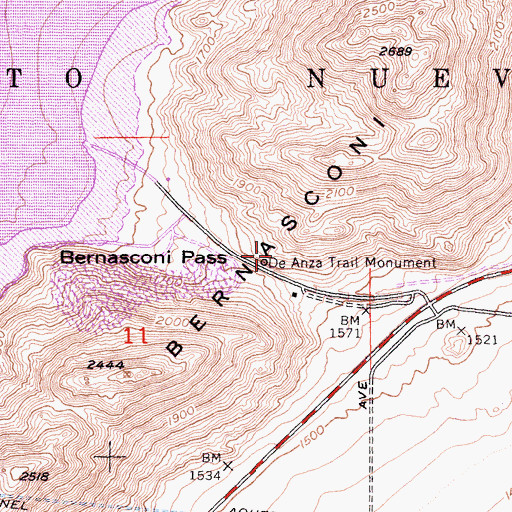 Topographic Map of De Anza Trail Monument, CA