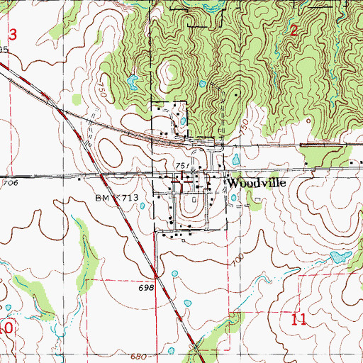 Topographic Map of Town of New Woodville, OK