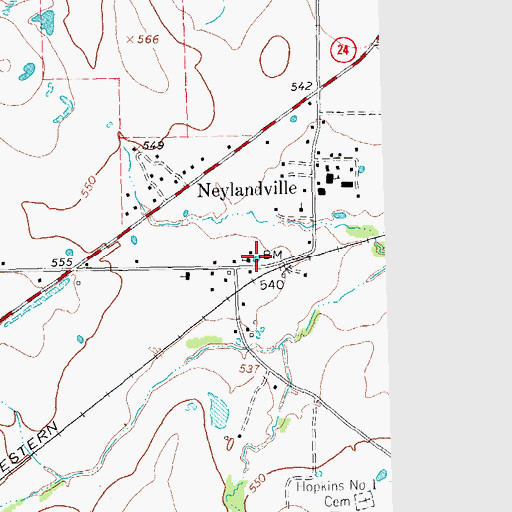 Topographic Map of Town of Neylandville, TX