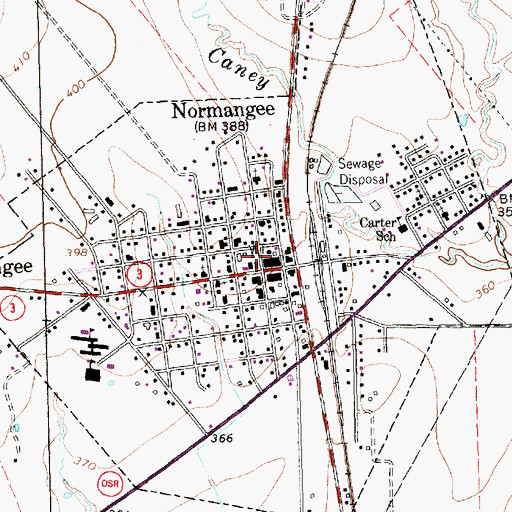 Topographic Map of Town of Normangee, TX