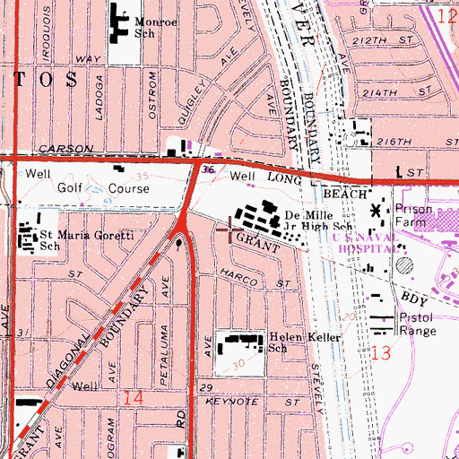 Topographic Map of De Mille Middle School, CA