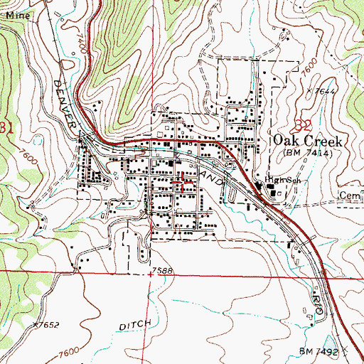 Topographic Map of Town of Oak Creek, CO