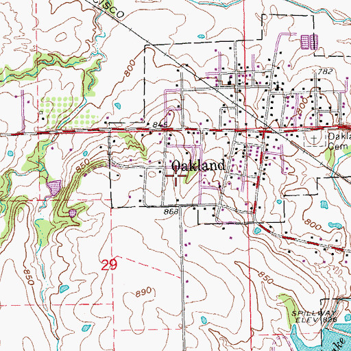 Topographic Map of Town of Oakland, OK