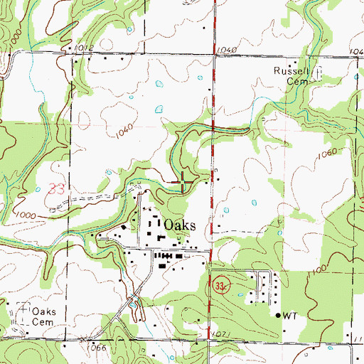 Topographic Map of Town of Oaks, OK