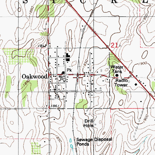 Topographic Map of Town of Oakwood, OK