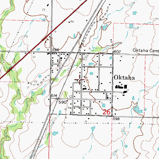 Topographic Map of Town of Oktaha, OK