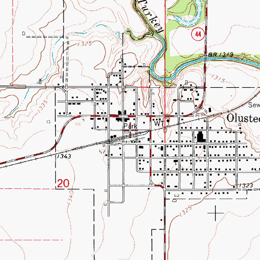 Topographic Map of Town of Olustee, OK