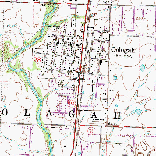 Topographic Map of Town of Oologah, OK
