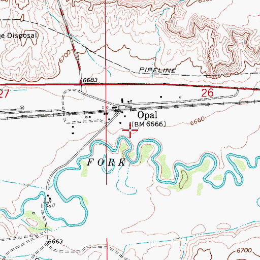 Topographic Map of Town of Opal, WY