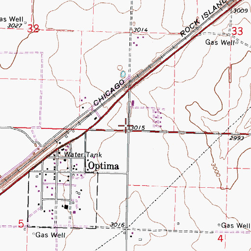 Topographic Map of Town of Optima, OK