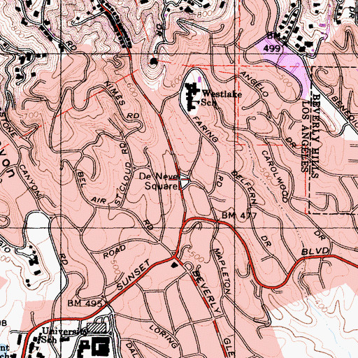 Topographic Map of De Neve Square, CA