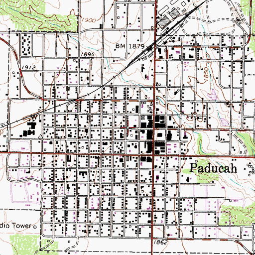 Topographic Map of Town of Paducah, TX