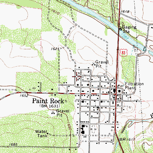 Topographic Map of Town of Paint Rock, TX