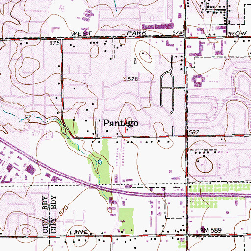 Topographic Map of Town of Pantego, TX