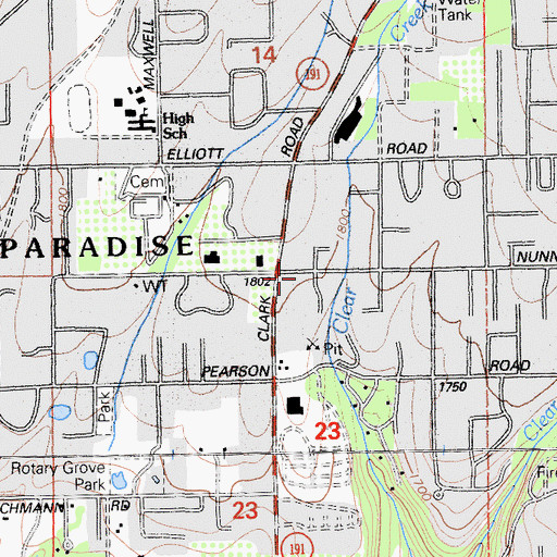 Topographic Map of Town of Paradise, CA