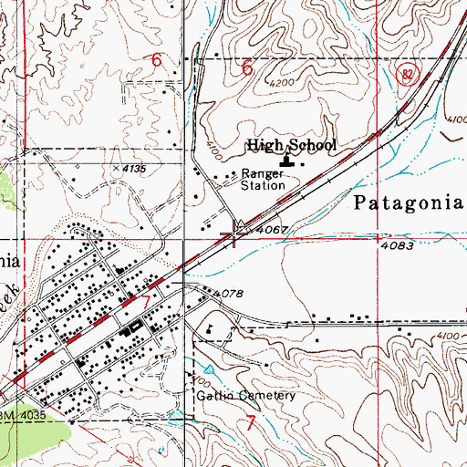 Topographic Map of Town of Patagonia, AZ