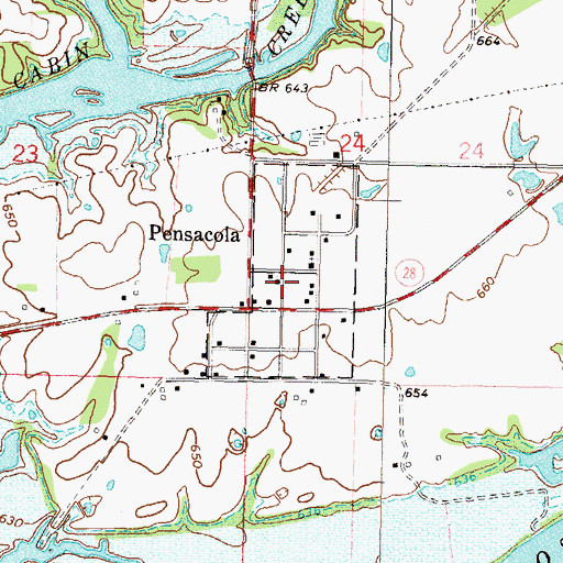 Topographic Map of Town of Pensacola, OK