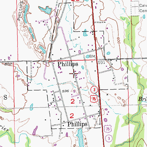 Topographic Map of Town of Phillips, OK
