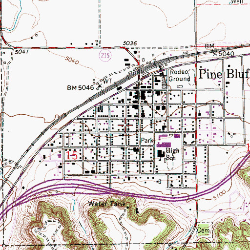 Topographic Map of Town of Pine Bluffs, WY