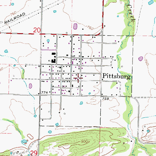 Topographic Map of Town of Pittsburg, OK