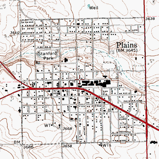 Topographic Map of Town of Plains, TX