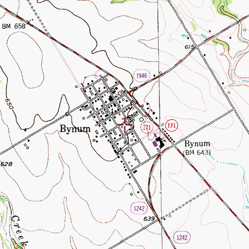 Topographic Map of Town of Bynum, TX