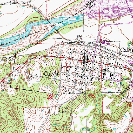 Topographic Map of Town of Calvin, OK
