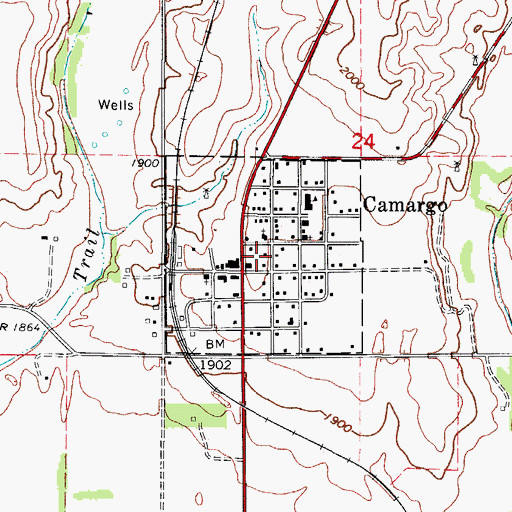 Topographic Map of Town of Camargo, OK