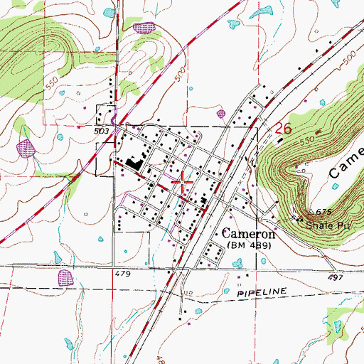 Topographic Map of Town of Cameron, OK