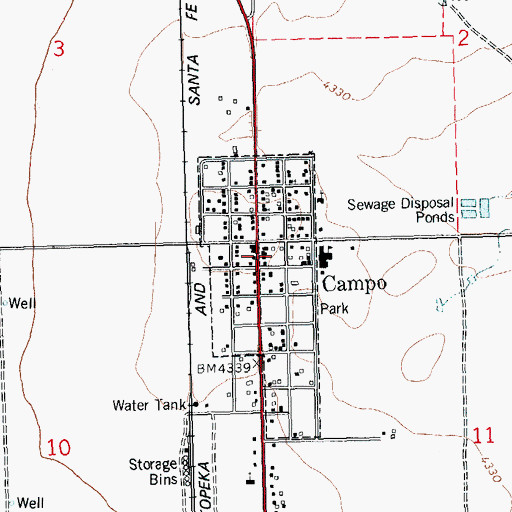 Topographic Map of Town of Campo, CO