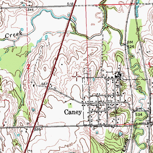 Topographic Map of Town of Caney, OK