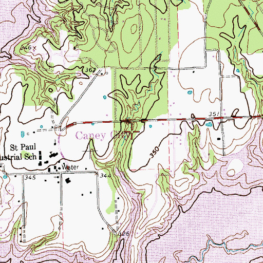 Topographic Map of Town of Caney City, TX