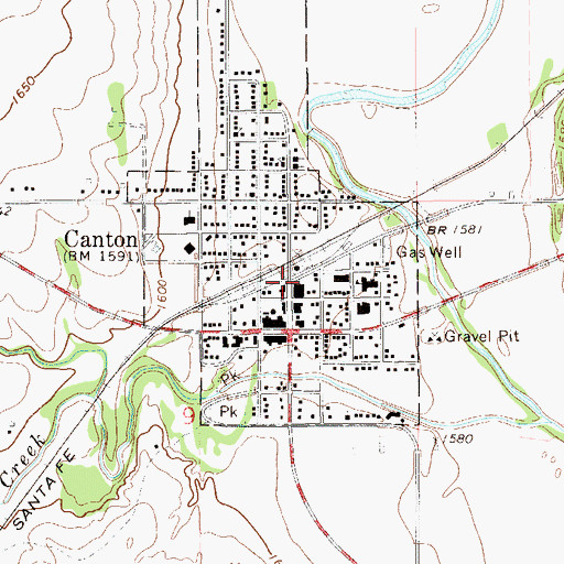 Topographic Map of Town of Canton, OK