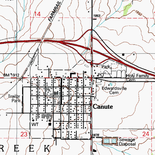 Topographic Map of Town of Canute, OK