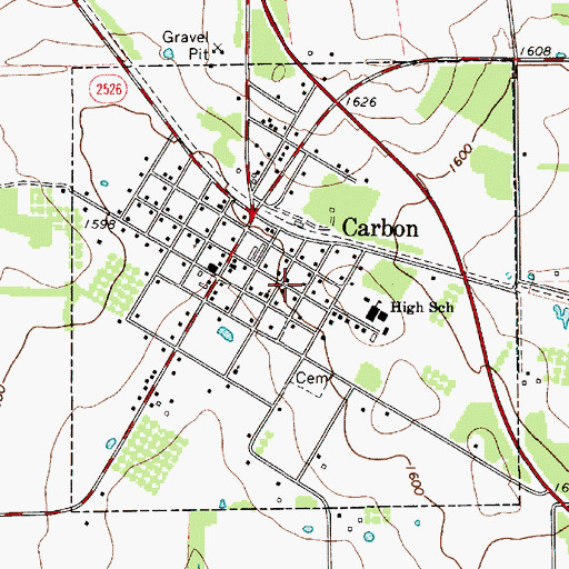 Topographic Map of Town of Carbon, TX