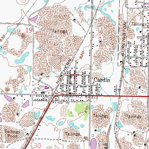Topographic Map of Town of Cardin (historical), OK