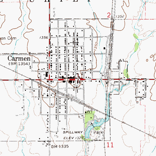 Topographic Map of Town of Carmen, OK